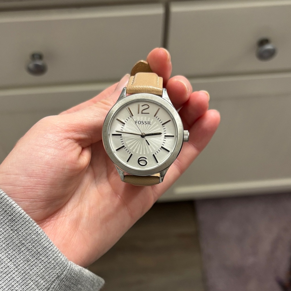 Fossil Silver Watch with Tan Leather Strap